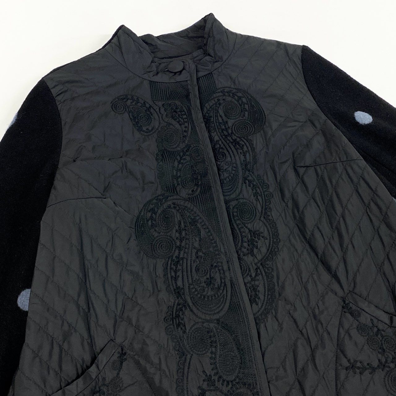 39L12 TOKUKO 1er VOL トクコプルミエヴォル 異素材切替 ロングコート ウールコート 刺繍 ドット柄 9 ブラック系 レディース 女性用u02t