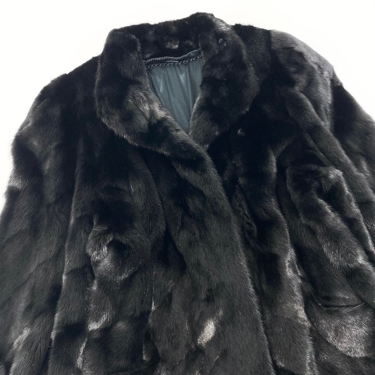 67e13 SAGA MINK ROYAL サガミンク ロイヤル 金サガ 紋様柄 ダークミンク ロングコート サイズF ブラック 最高級本毛皮 毛質 毛並み◎t18r