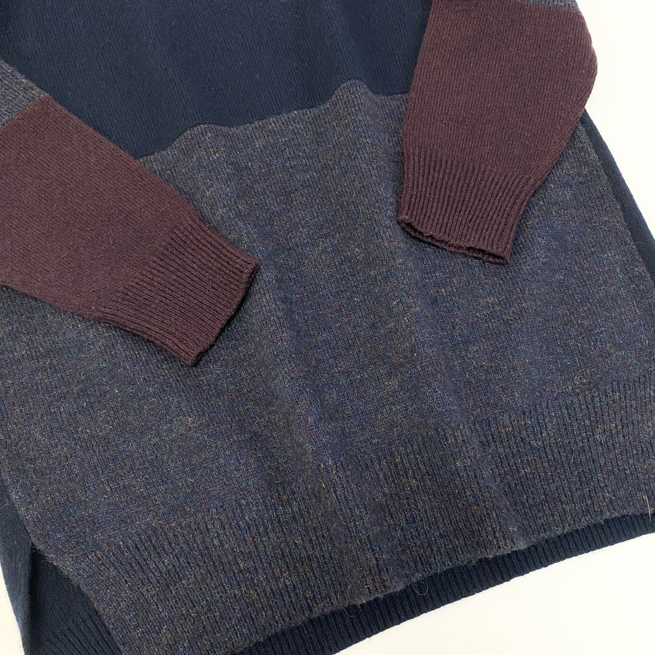 85a16 【美品】 CELINE セリーヌ 切替ニットワンピース 膝丈 ウールカシミヤ混 ロングスリーブ レディース 女性用 S マルチカラーo07t