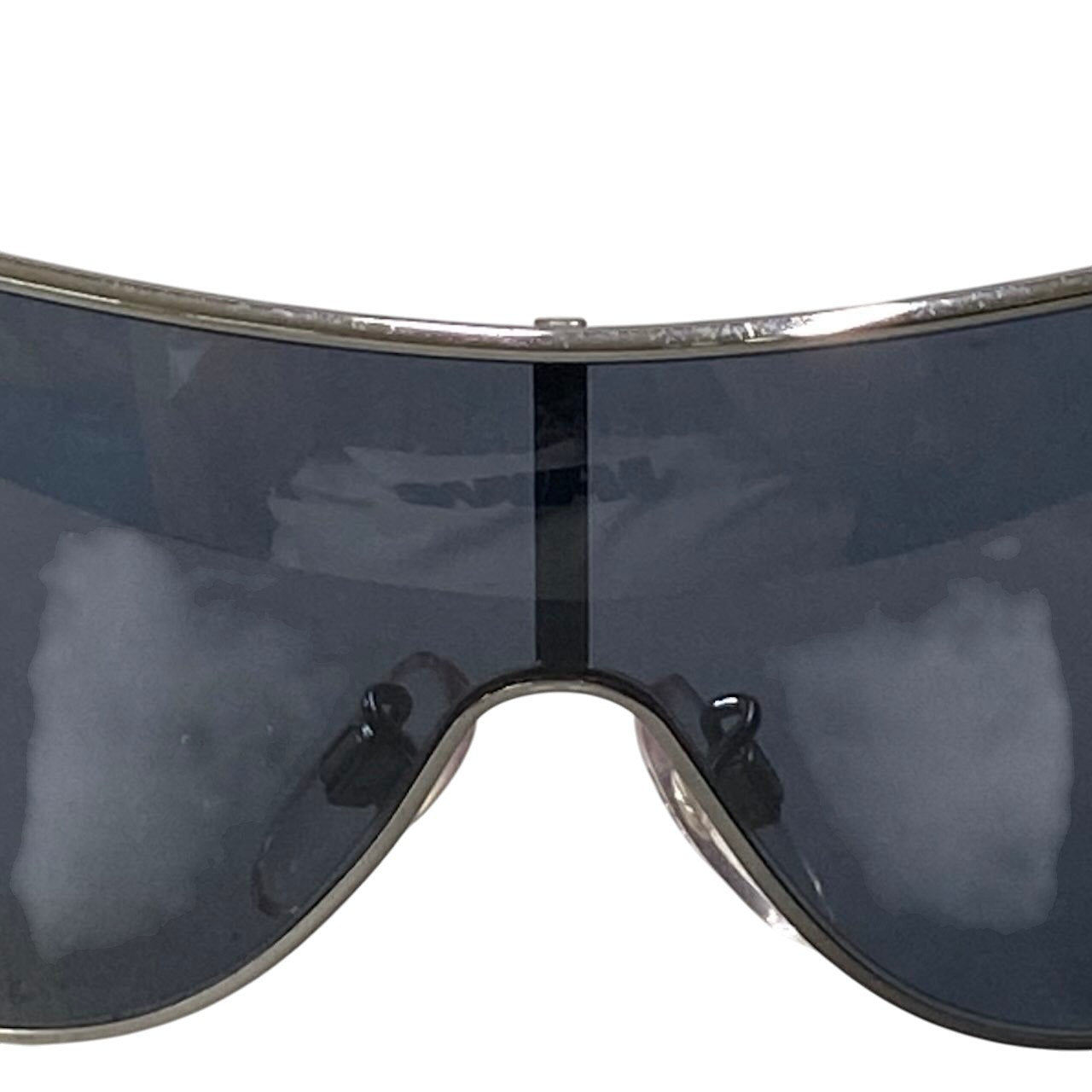 h2 【美品】CHANEL サングラス シールド型  ココマーク ラインストーン イタリア製 4122-B 108/87 120 グレー レディース 女性用ta1
