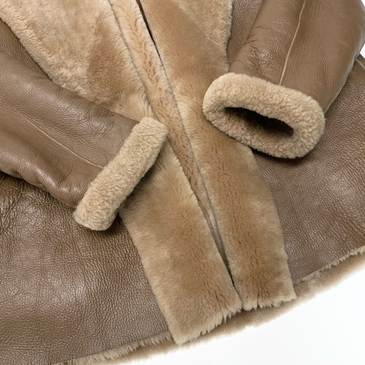 80a14《美品》 H BRAND エイチブランド ロンハーマン取扱 HARLEY ムートンコート レザーコート アウター xs ブラウン系 ムートン レディースu02t