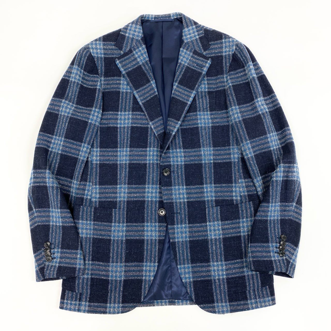 43f25 【美品】BEAMS F ビームスF CANONICO Vintage カノニコ ウールシルクリネン混紡 3B ドレスジャケット サイズL相当 ネイビー メンズ アンコン テーラードJK