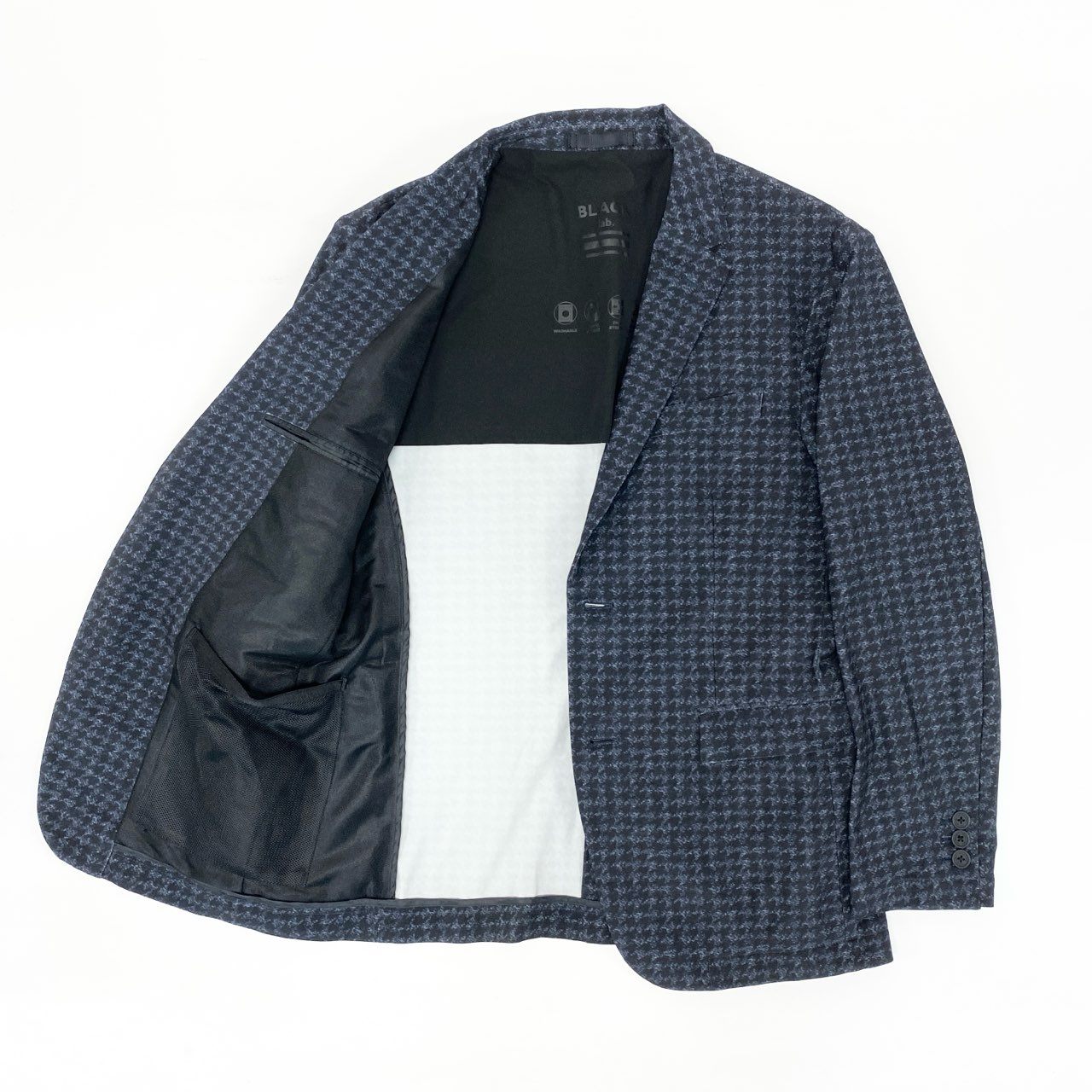 10k11 BLACK LABEL CRESTBRIDGE ブラックレーベルクレストブリッジ  テーラードジャケット アンコンジャケット 千鳥格子 ウォッシャブル ストレッチ メンズ 紳士服 S ブラック ネイビーu02t