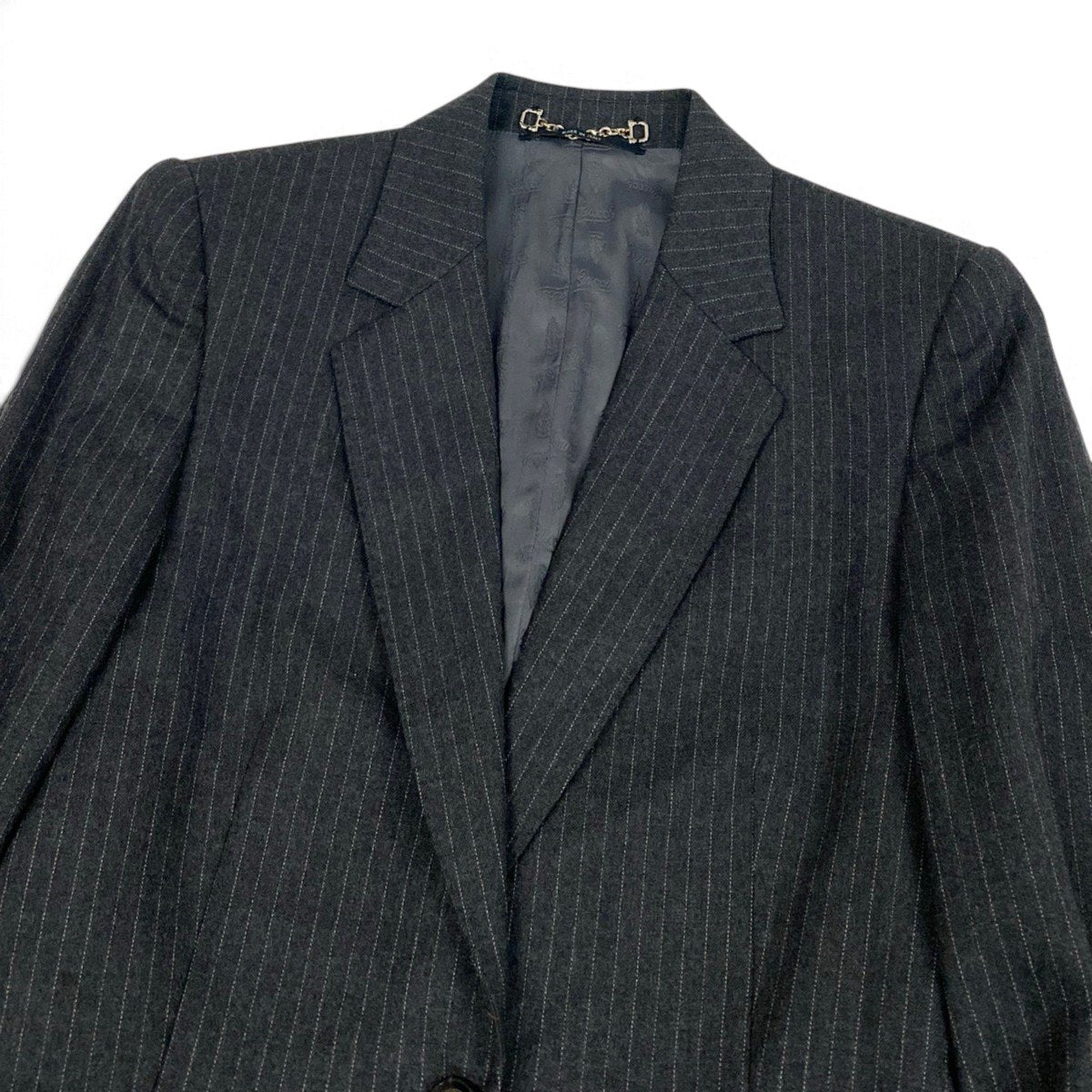 80j6 【美品】GUCCI グッチ 2006年 スーツセットアップ GGロゴ テーラードジャケット スラックスパンツ ストライプ 38サイズ グレー レディース 女性用u02t