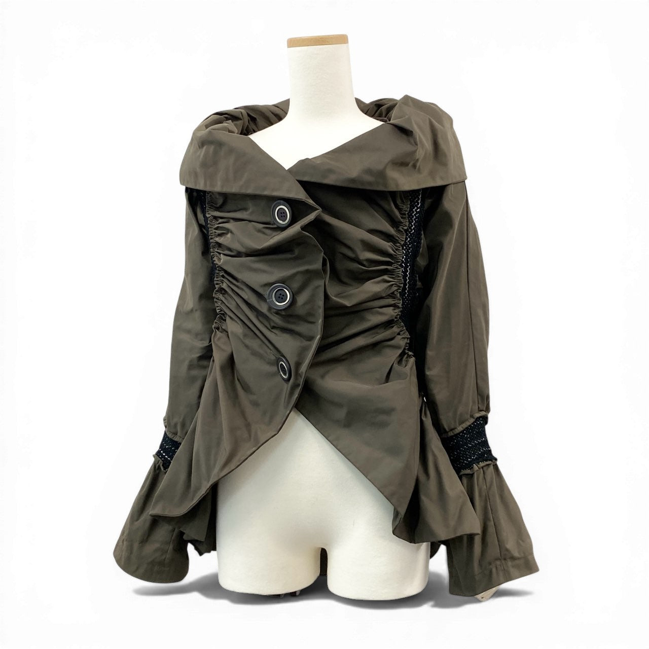 Ad9 ISSEY MIYAKE イッセイミヤケ 変形ジャケット ロングジャケット IM73FD526 2 カーキ レディースu02t