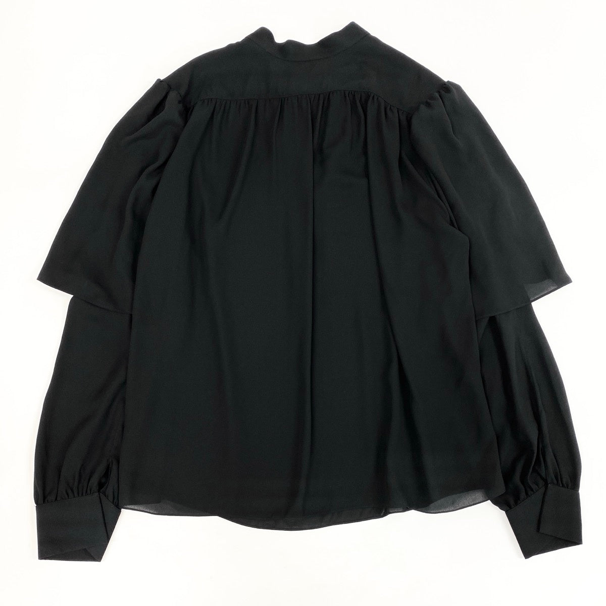 Eh10  BALENCIAGA バレンシアガ ボウタイブラウス シフォンブラウス リボン 袖レイヤード 長袖 605713 40 ブラック ポリエステル100％ レディース 女性用o07t