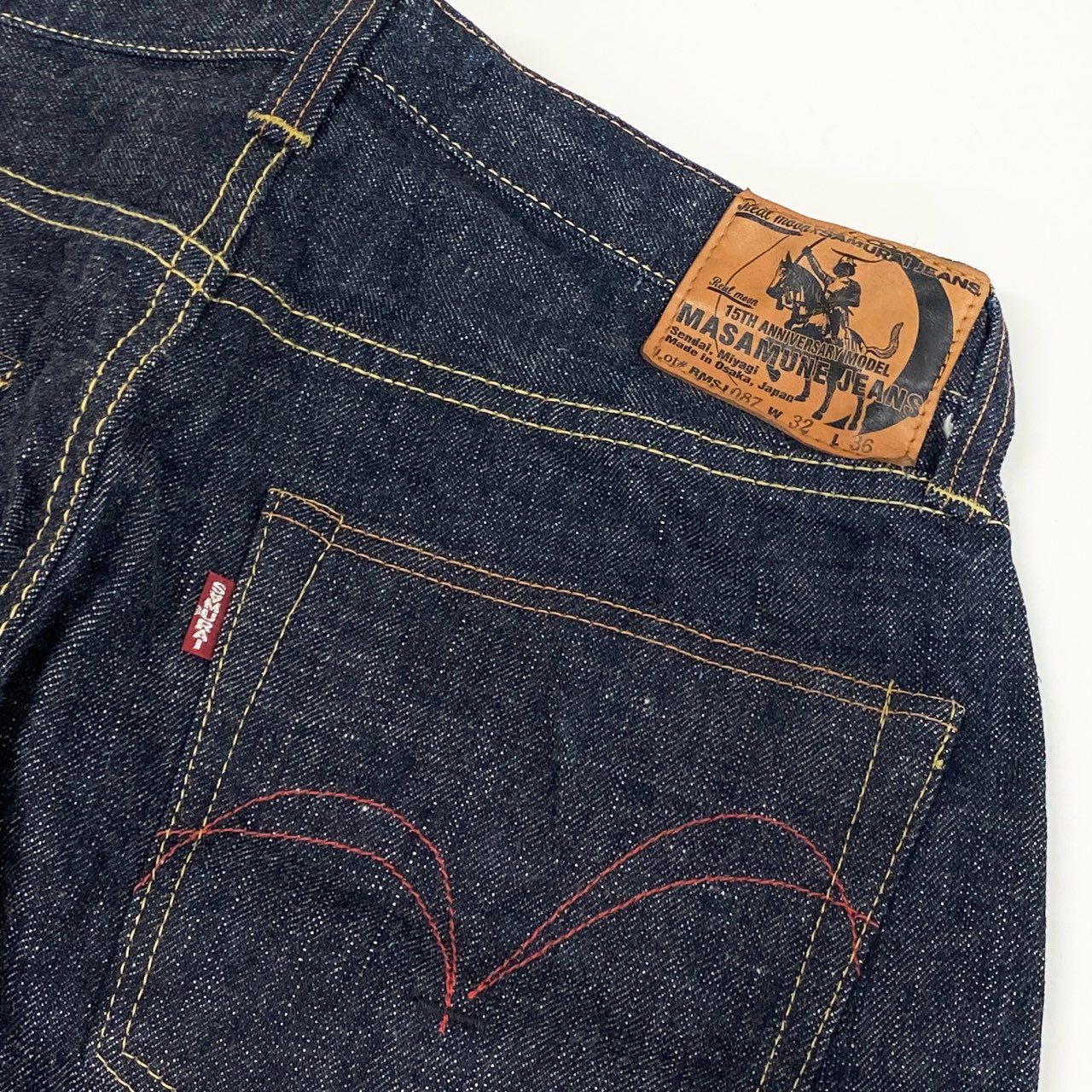 3a27 《美品》 SAMURAI JEANS サムライジーンズ ×Real Moon 15周年記念モデル MASAMUNE JEANS ノンウォッシュ デニムパンツ ボトムス ジーンズ RMSJ151 W32L36 インディゴブルー コットン