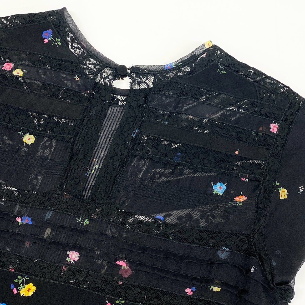 3g2 《美品》 ERMANNO SCERVINO エルマンノシェルビーノ 半袖シャツ カットソー トップス レース 花柄 サイズ38 ブラック シルク レディース 女性用