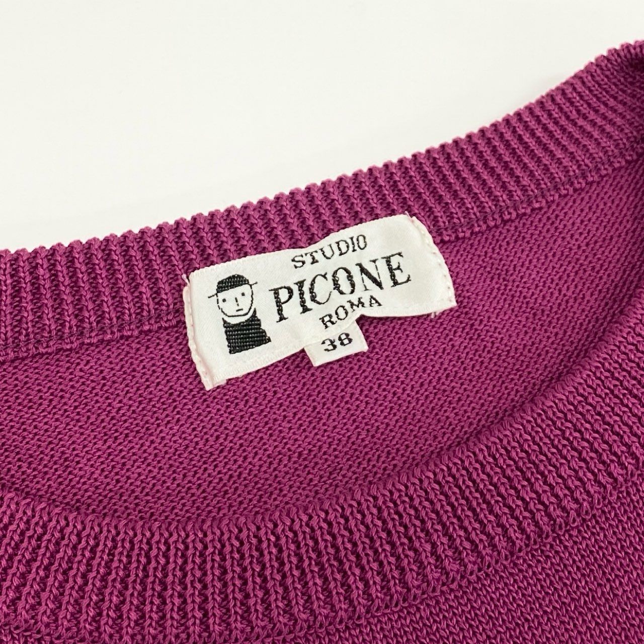 17f30 STUDIO PICONE ROMA ピッコーネ ニットワンピース 半袖ワンピース キャラクター刺繍 サイズ38 パープル  レディース 日本製