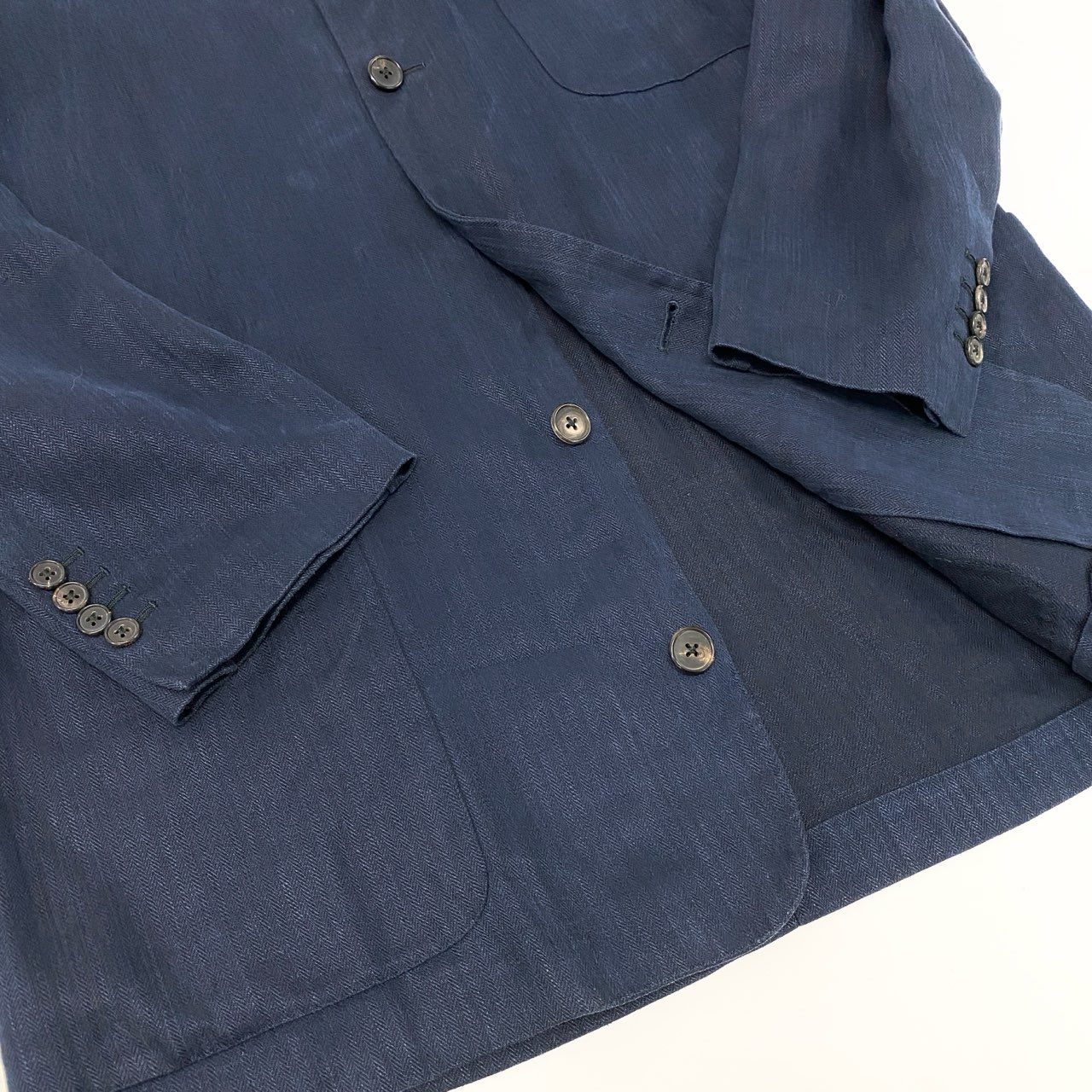 4k23 Hermès エルメス リネンジャケット アンコン ヘリンボーン PURE LINEN メンズ 紳士服 G10558 50 ネイビー 麻100％u02t