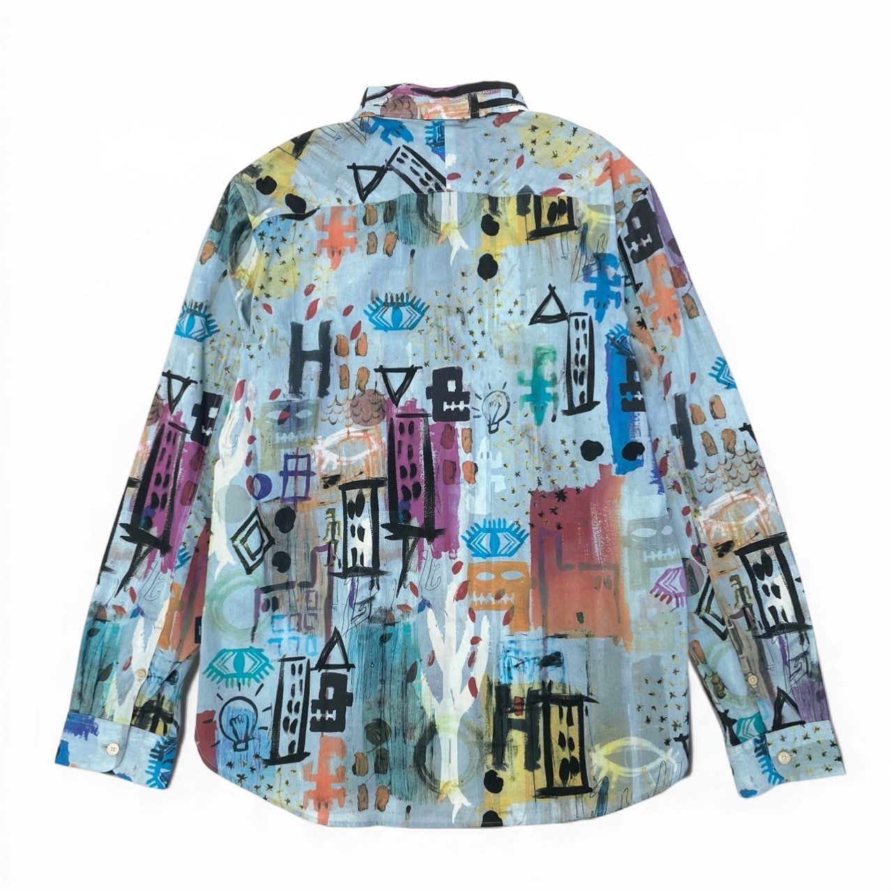 58c5【美品】Paul Smith ポールスミス 2013AW バスキア ロングスリーブシャツ 総柄 プリントシャツ Mサイズ マルチカラー コットン100％ メンズ 男性用u02t