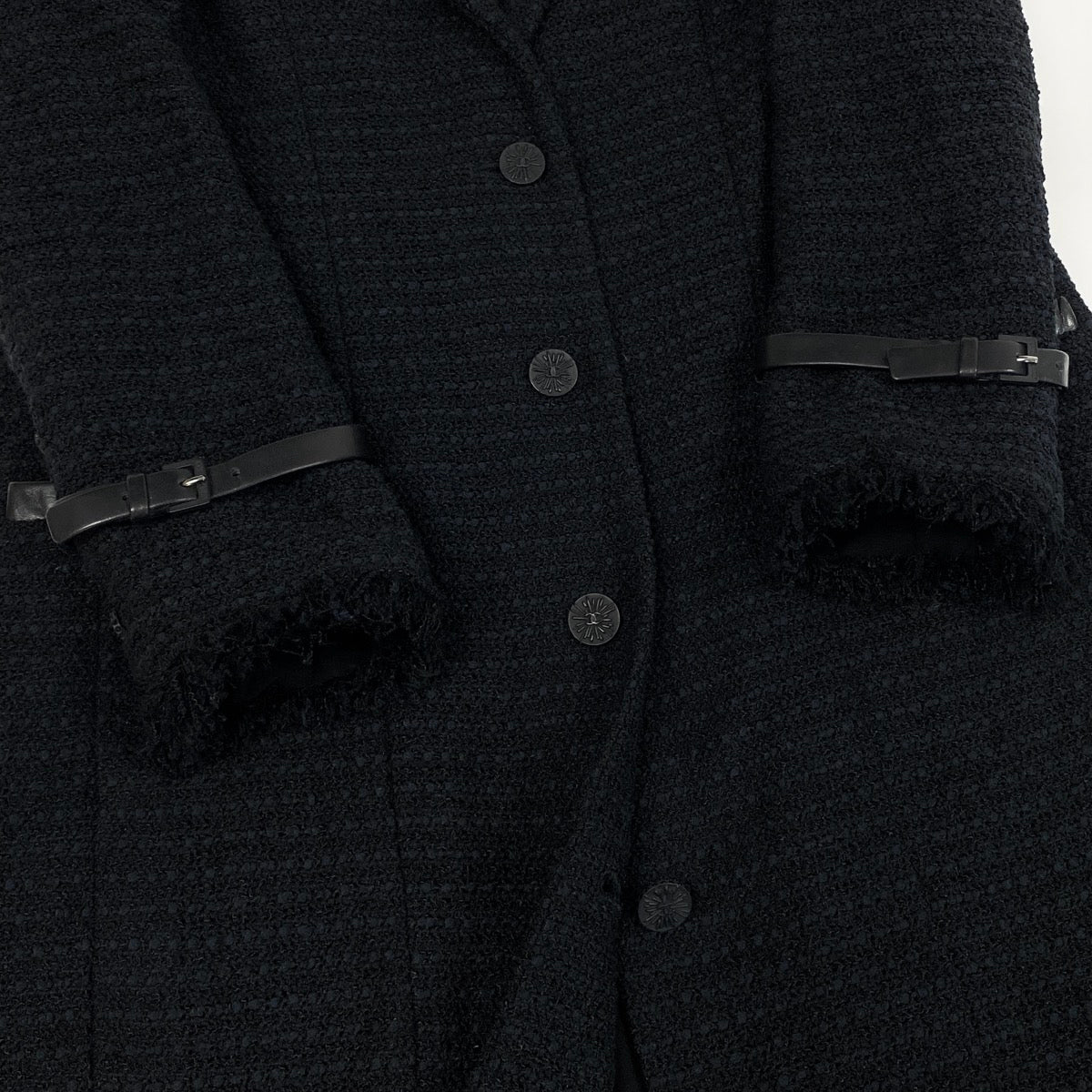 i22 CHANEL シャネル 04A レザー使い ツイードコート 04A Leather Trimmed Tweed Coat P23818 40 ブラックt18r
