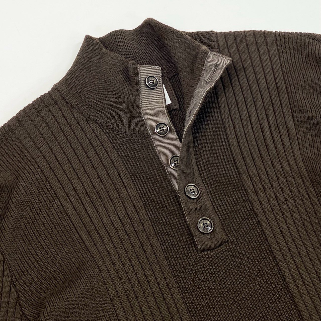 1j27 ARMANI COLLEZIONI アルマーニ コレツィオーニ ハイネックリブニットセーター ハーフボタン ウール100％ 50サイズ ブラウン メンズu02t