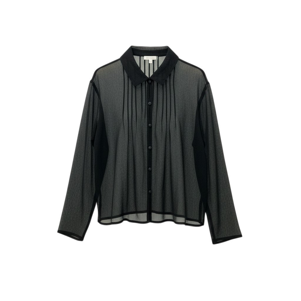 45c6 TOKUKO 1er VOL トクコプルミエヴォル フロントタック シアーブラウス 長袖シャツ  レディース 女性服 日本製 サイズ9 ブラック ポリエステル100％u02t