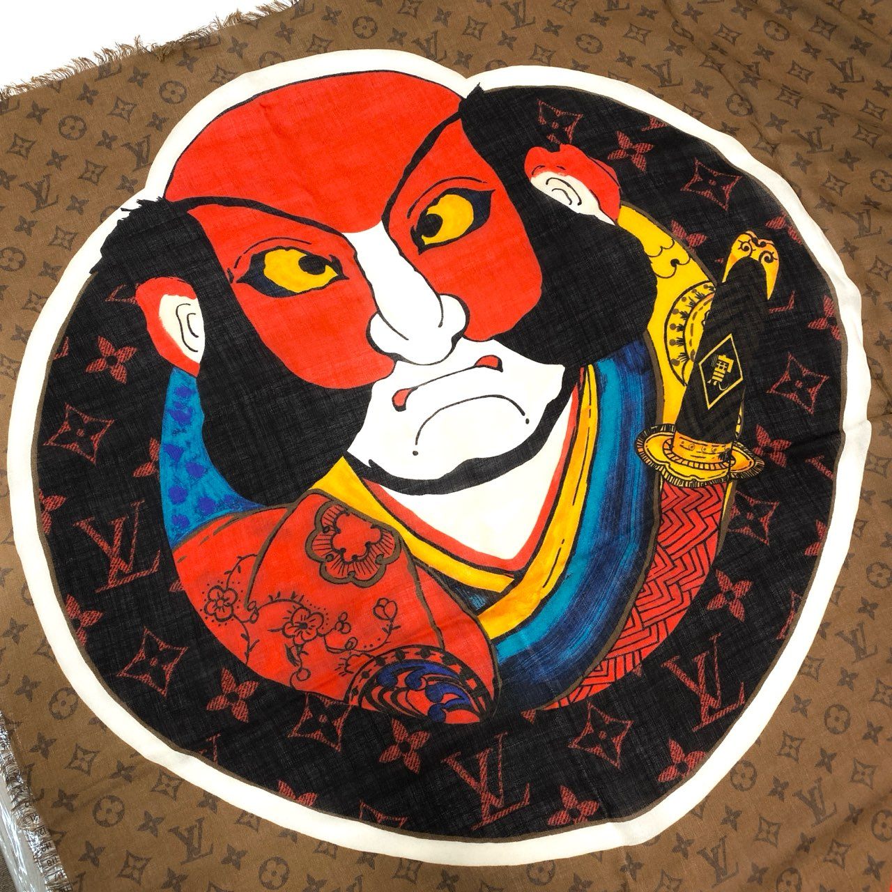 Ⅼ2 LOUIS VUITTON ルイヴィトン モノグラム エトール カブキ スティッカー 大判ストール カシミヤシルク MP1941 ベージュ ユニセックスk02i