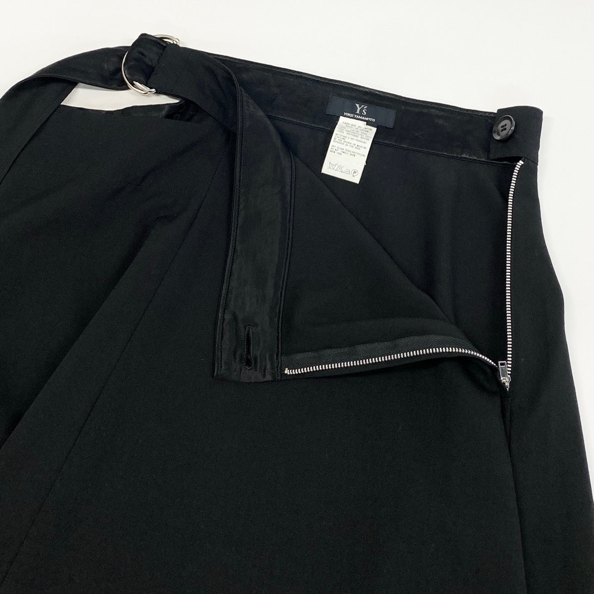 Ae25 Y's YOHJI YAMAMOTO ワイズ ヨウジヤマモト ベルテッドスカート ギャバジン サイズ3 ブラック ウール レーヨン レディース 女性服ta1