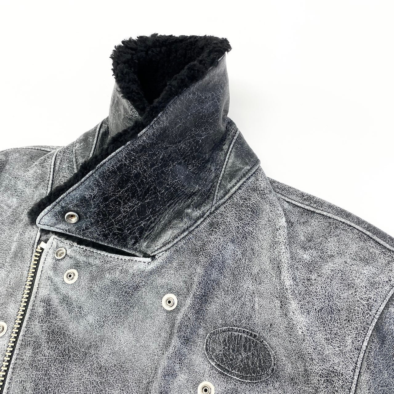 43e11 【美品】RAGS McGREGOR ラグスマックレガー 17AW ダブルライダースジャケット クラック加工レザー 直営店限定 211147605 Sサイズ グレー ブラック レザー メンズ 男性用u02t