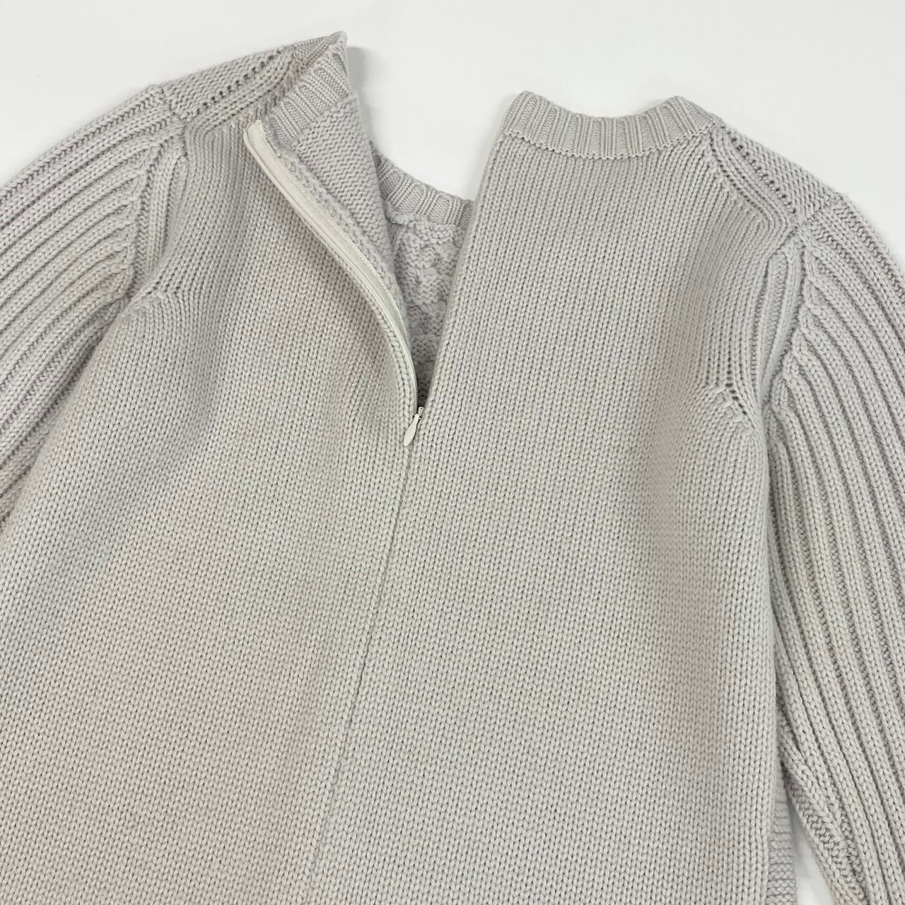 59d28 TAE ASHIDA タエアシダ 切替ニットワンピース ウールブレンド  ケーブル編み リブニット サイズ7 ホワイト系 グレー系 レディース 女性服u02t