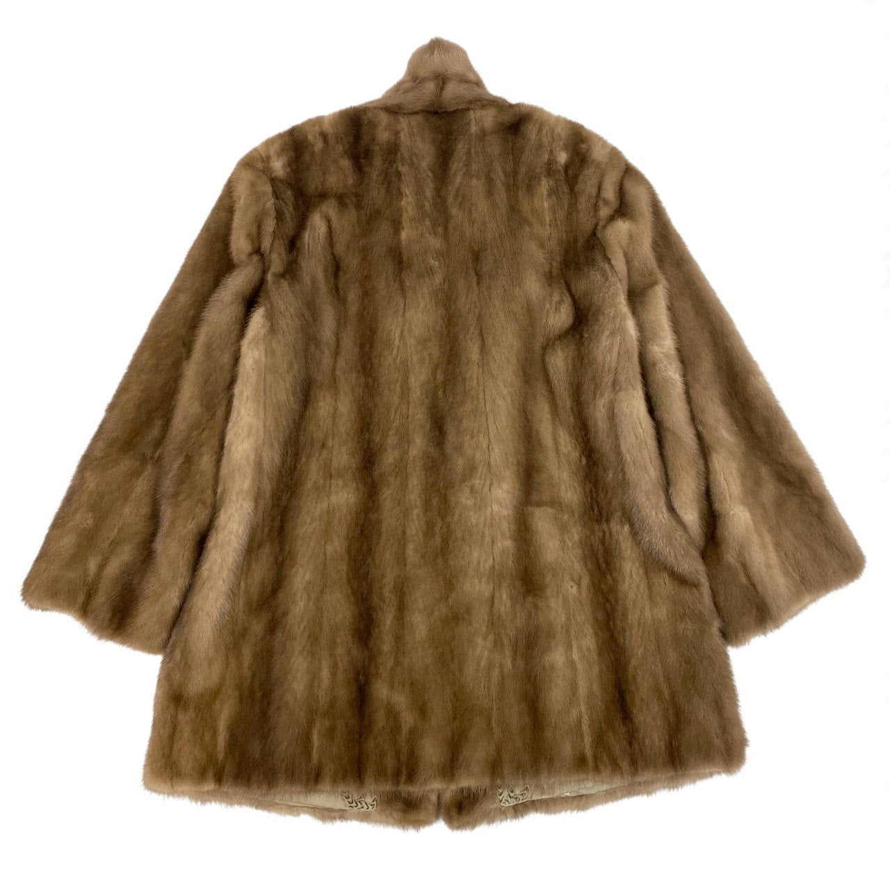 26L1 パステルミンク コート サイズ15号 茶系 本毛皮 ポケット有 MINK FUR COAT リアルファー 裏地刺繍t18r