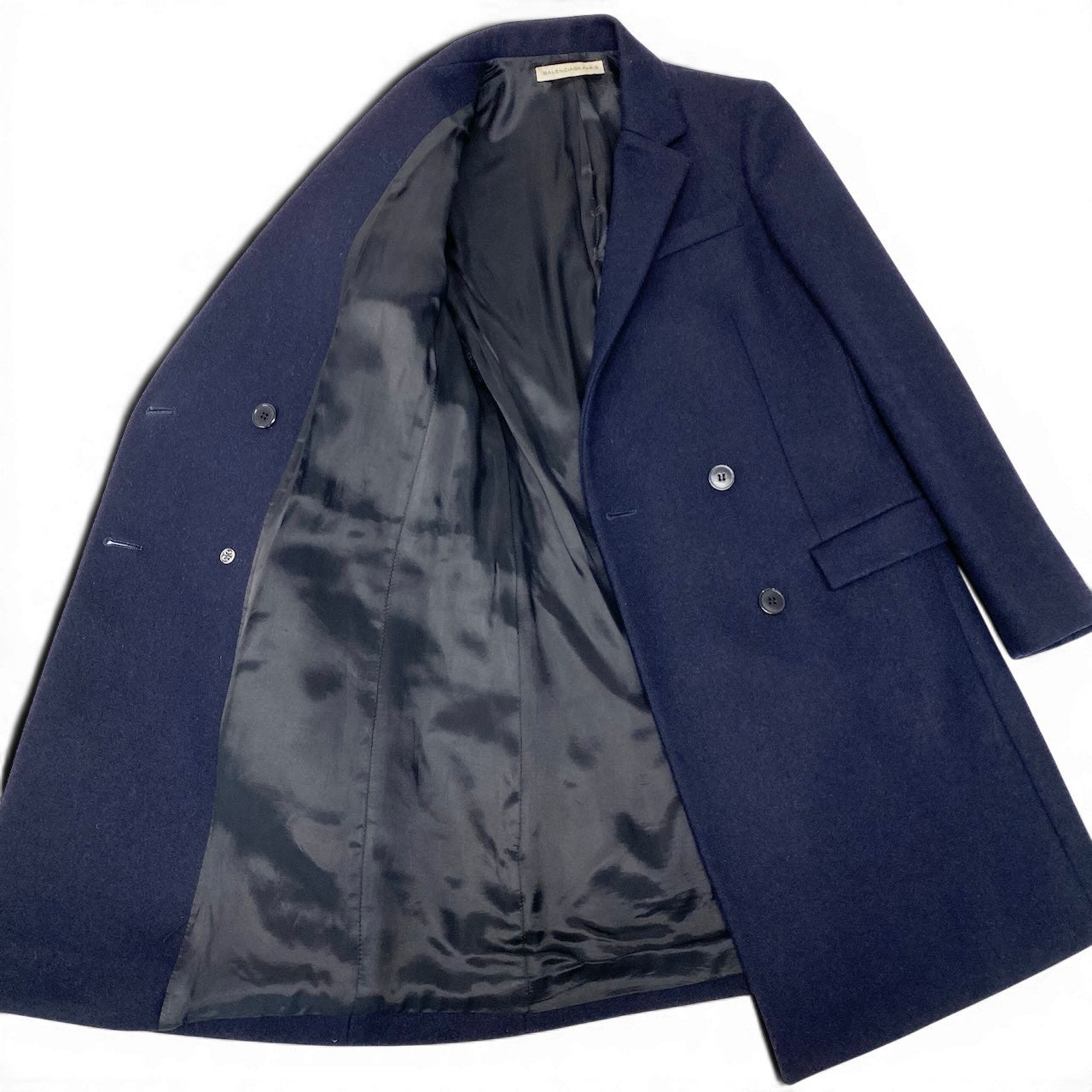 48e28 BALENCIAGA.PARIS バレンシアガ チェスターコート ダブルブレスト 328262 サイズ34 ネイビー レディース 女性服o07t