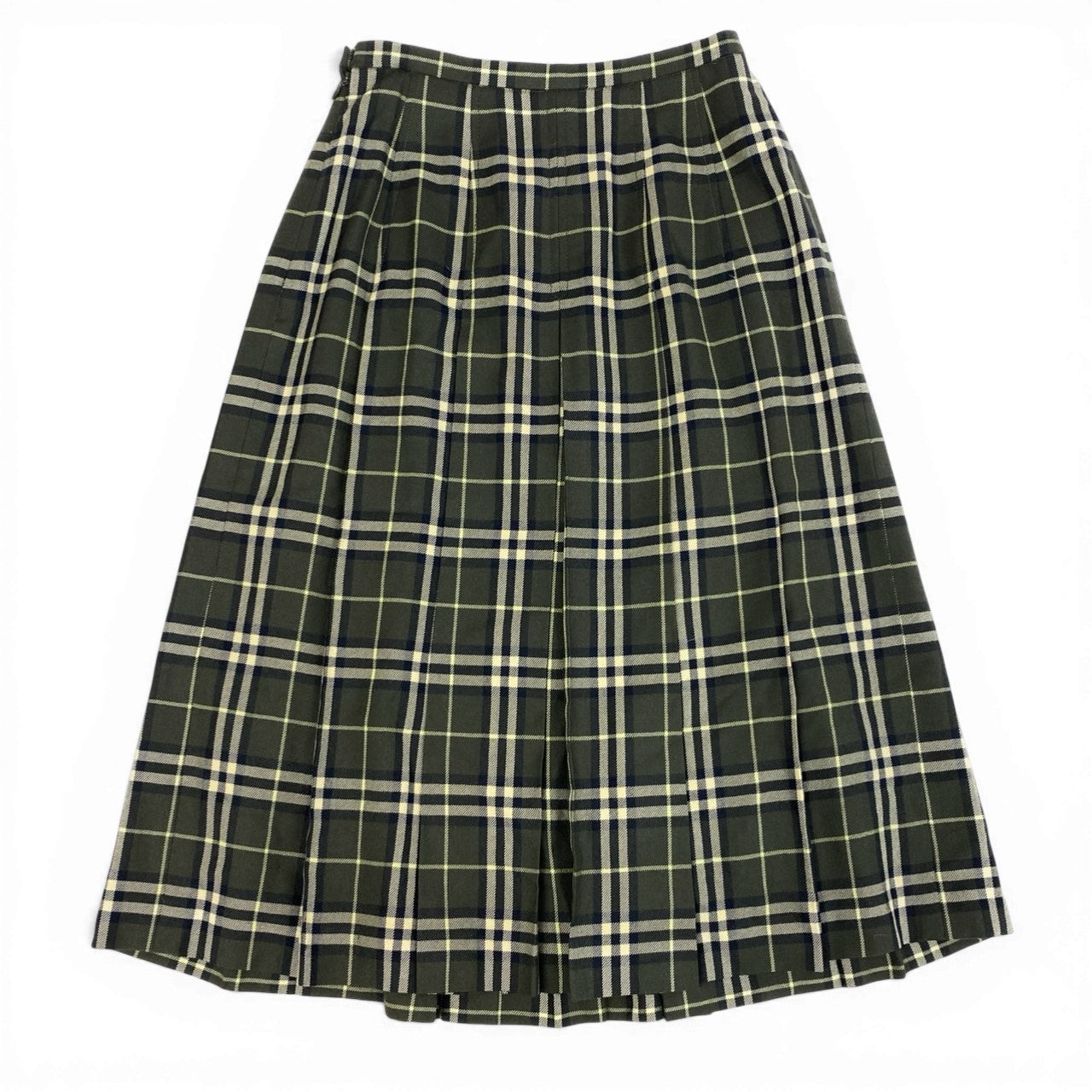 Ic18 BURBERRY LONDON バーバリー タックプリーツスカート ロングスカート ノバチェック レディース 女性服 サイズ40 グリーン系 カーキk02i