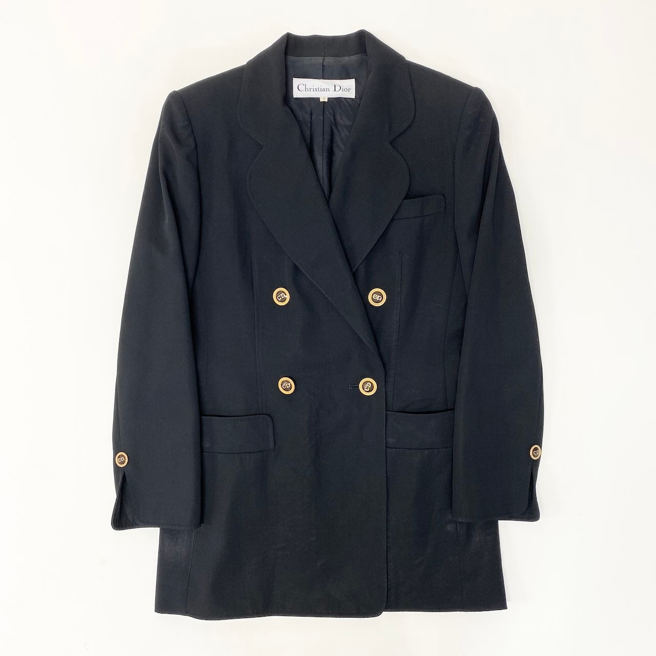 13f15 Christian Dior クリスチャンディオール CDボタン テーラージャケット ブレザー ダブルブレスト サイズ9 ブラック ウールu02t