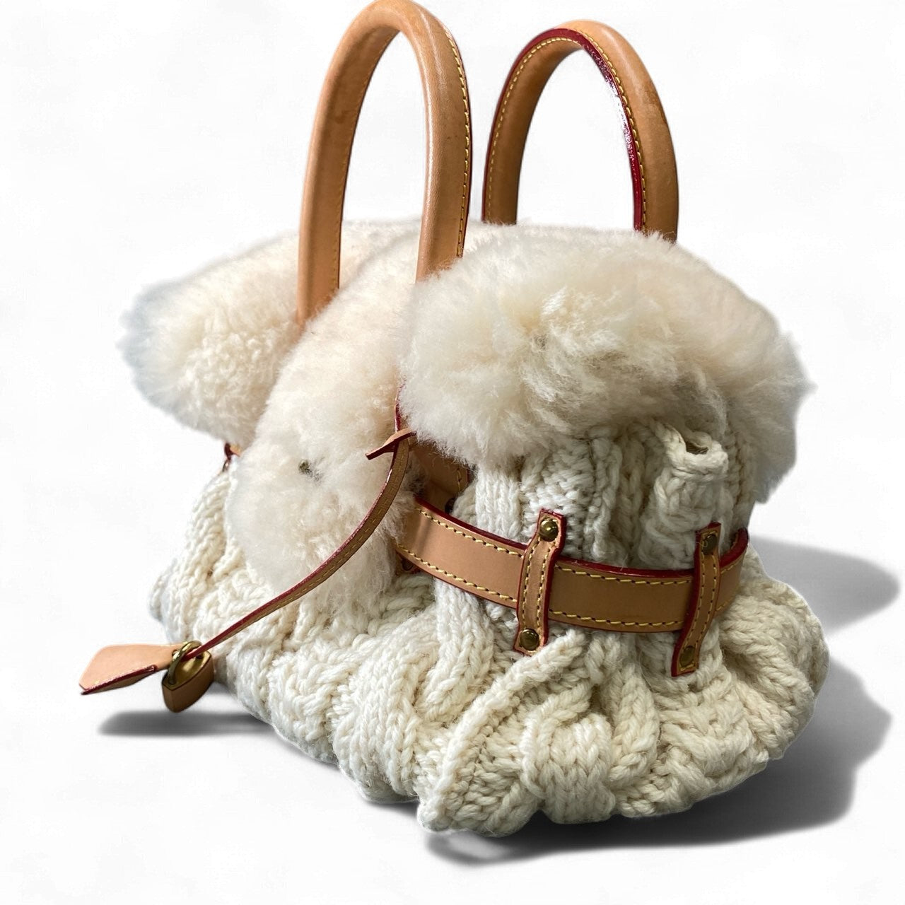 ak18 MONTEROSA モンテローザ muku ムク リアルムートン 手網みニット ファー トートバッグ 鞄 ベージュk02i