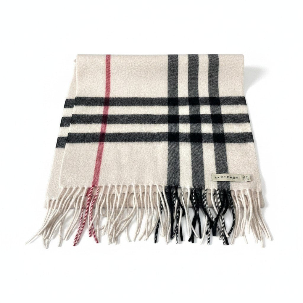 h20 BURBERRY バーバリー カシミヤ100％ チェックマフラー Check Cashmere Scarf beige スカーフ スコットランド製t18r