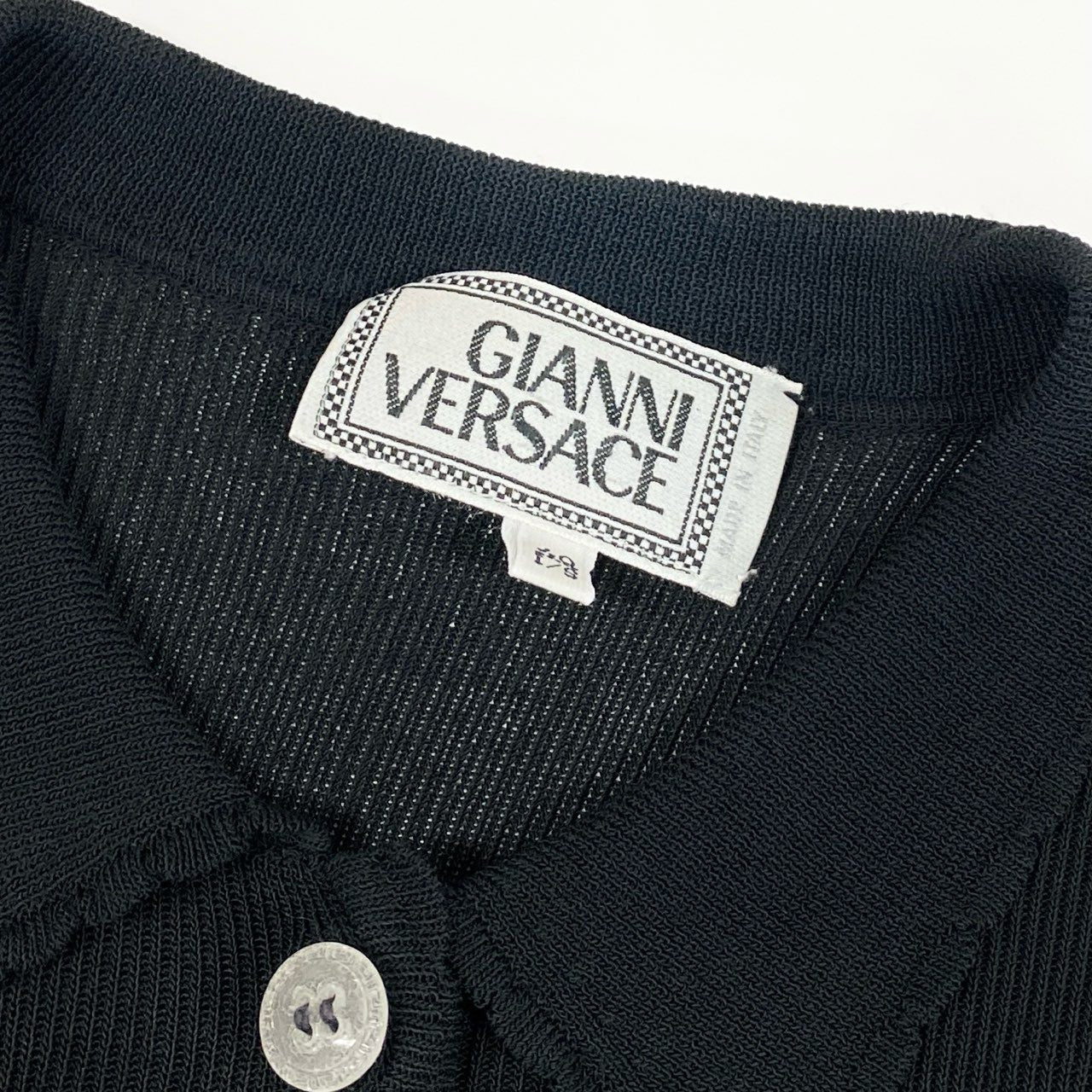 d7 GIANNI VERSACE ヴェルサーチ ロングスリーブ ニットカーディガン リブニット サイズ40 ブラック レディース 女性用o07t