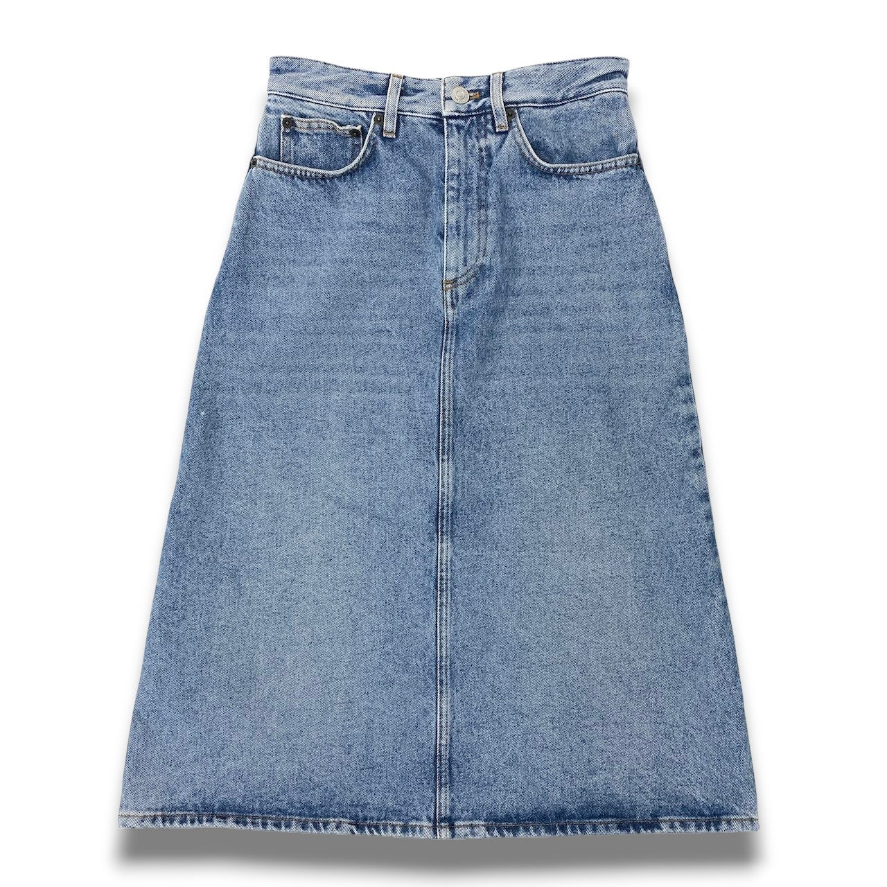 42c24 【美品】BALENCIAGA バレンシアガ デニムスカート ウォッシュ加工 イタリア製 34サイズ インディゴ コットン100％ レディース 女性用o07t