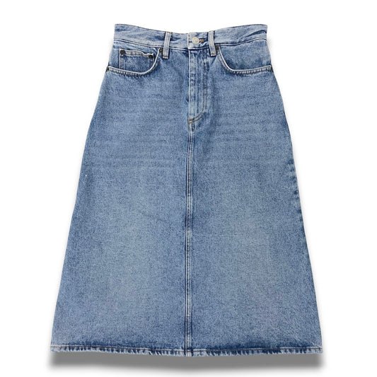 42c24 【美品】BALENCIAGA バレンシアガ デニムスカート ウォッシュ加工 イタリア製 34サイズ インディゴ コットン100％ レディース 女性用o07t