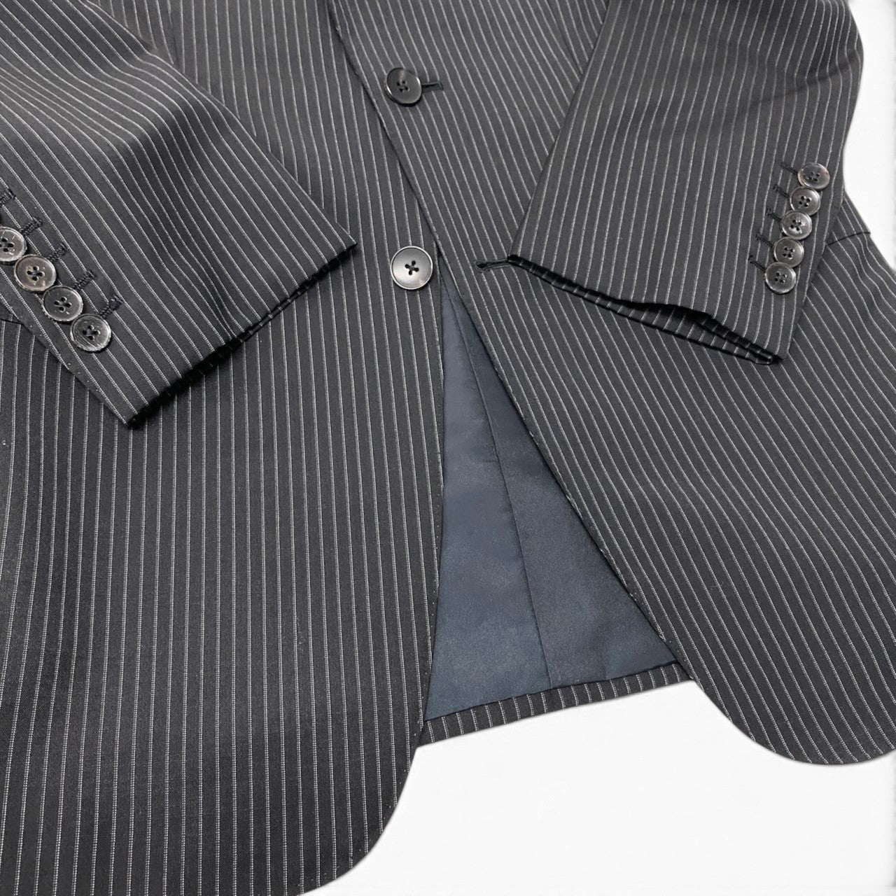 77h20【美品】GUCCI グッチ トムフォード期 ピークドラペル スーツセットアップ テーラードジャケット スラックス ストライプ 44サイズ グレー メンズ 男性用k02i
