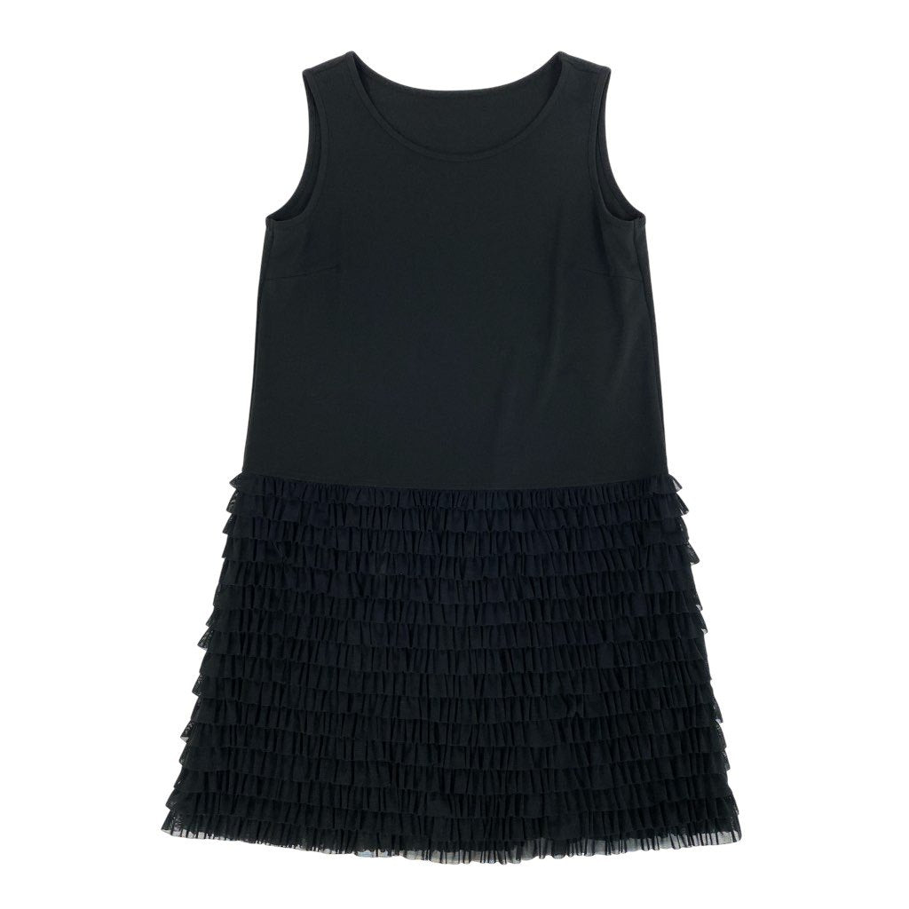 83L22 【美品】TOKUKO 1er VOL トクコプルミエヴォル ノースリーブワンピース 膝丈ワンピース チュールフリル ストレッチ素材 9サイズ ブラック レディースu02t