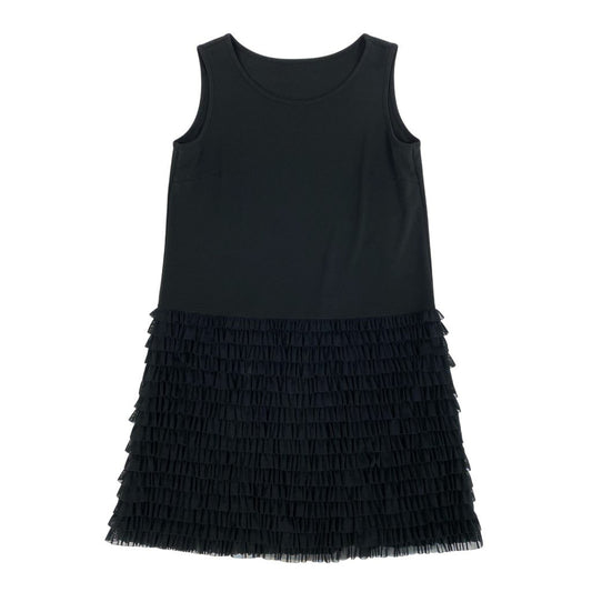 83L22 【美品】TOKUKO 1er VOL トクコプルミエヴォル ノースリーブワンピース 膝丈ワンピース チュールフリル ストレッチ素材 9サイズ ブラック レディースu02t