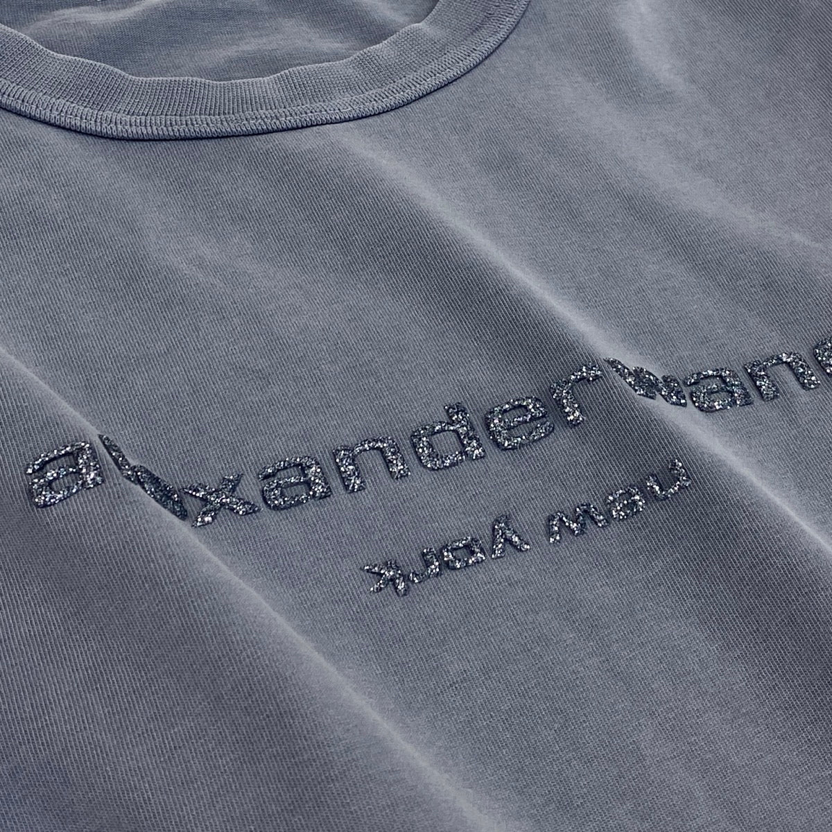 h17 【美品】alexanderwang  グリッターロゴ ロングTシャツ XSサイズ グレー コットン100％ レディース 女性用k02i