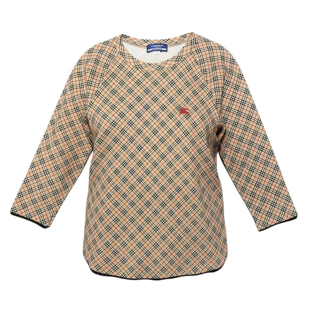 Sd22 BURBERRY バーバリー ロンドン 7分袖Tシャツ カットソー ノバチェック トップス Mサイズ ベージュ系 コットン100％ レディース 女性用u02t
