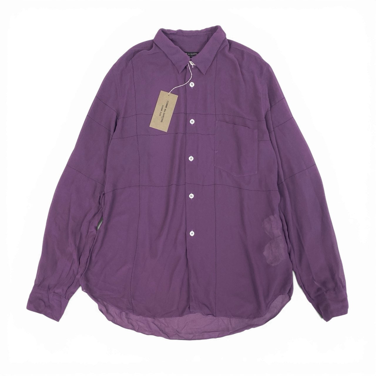 50b12 【美品】COMME des GARCONS HOMME PLUS コムデギャルソンオムプリュス 2002 ボタンダウンシアーシャツ 長袖シャツ トップス P1-B008 パープル ポリエステル100％ メンズ 男性用k02i