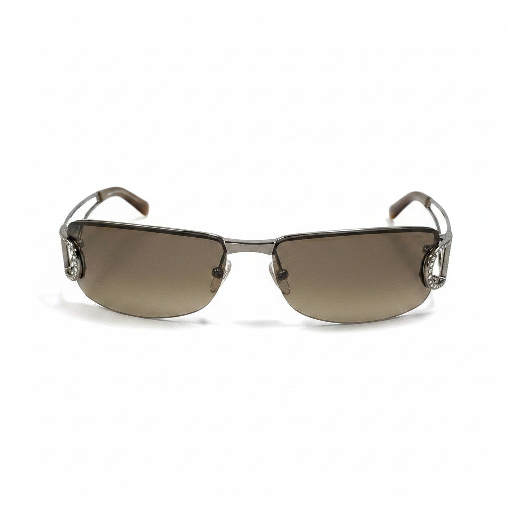 i8 Christian Dior クリスチャンディオール DIORLY リムレス カラーレンズ サングラス ラインストーン 61□14-127 ブラウン系 ゴールド レディースk02i