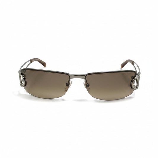 i8 Christian Dior クリスチャンディオール DIORLY リムレス カラーレンズ サングラス ラインストーン 61□14-127 ブラウン系 ゴールド レディースk02i