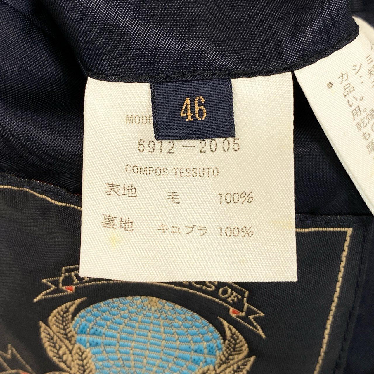 84i10 EMPORIO ARMANI エンポリオアルマーニ テーラードジャケット 紺ブレザー 金ボタン エンブレム ワッペン 46 ネイビー ウール 90s～00s old vintageu02t