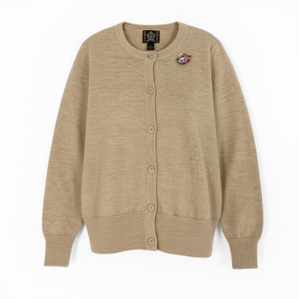 63d13 ROYAL ALPACA ロイヤルアルパカ ニットカーディガン ロングスリーブ レディース 女性用 サイズL ベージュ ベビーアルパカ100％ レディース 女性用u02t