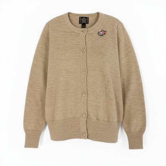 63d13 ROYAL ALPACA ロイヤルアルパカ ニットカーディガン ロングスリーブ レディース 女性用 サイズL ベージュ ベビーアルパカ100％ レディース 女性用u02t