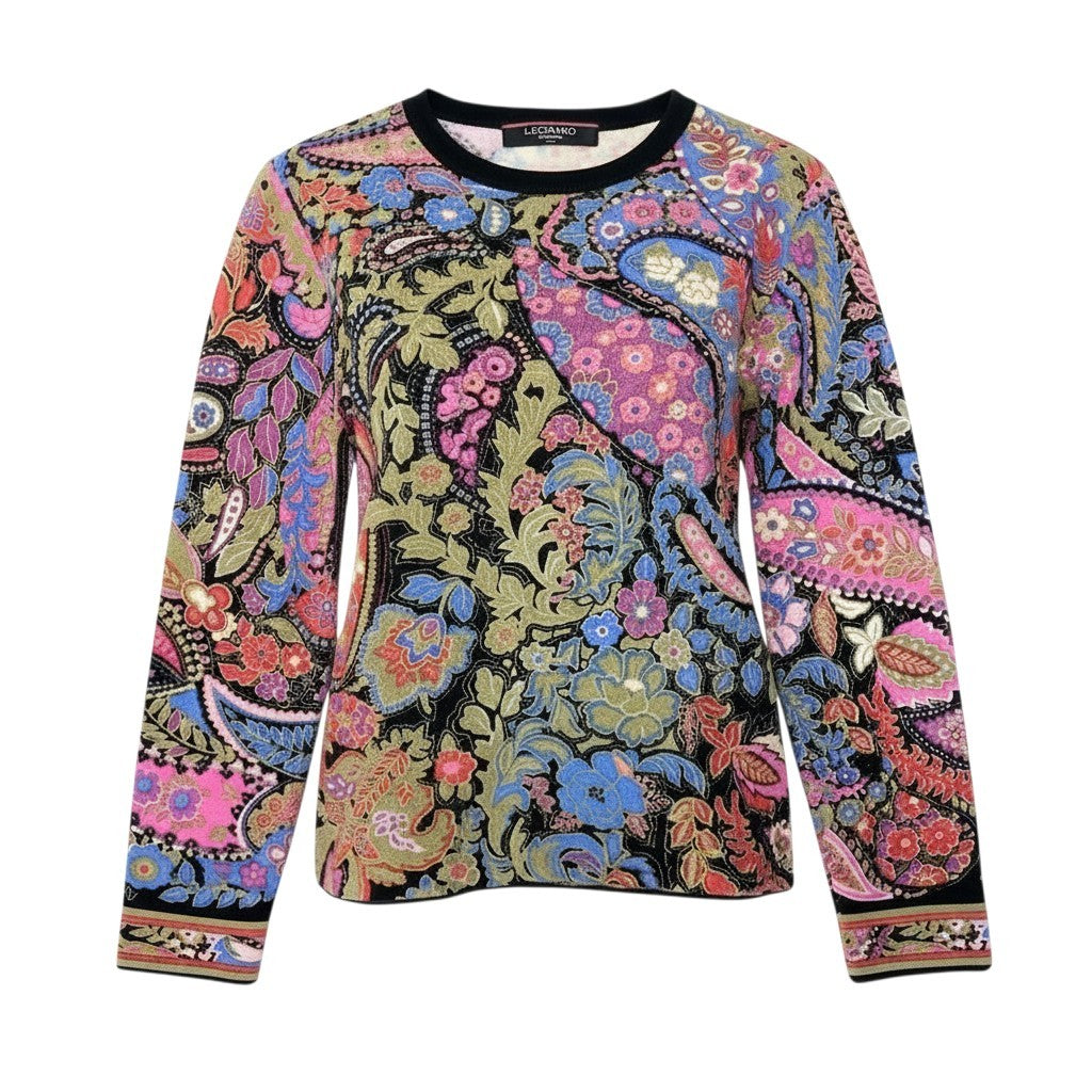 10i28 LEONARD レオナール ロングスリーブニット 花柄 総柄 日本製 LLサイズ マルチカラー レディース 女性用u02t