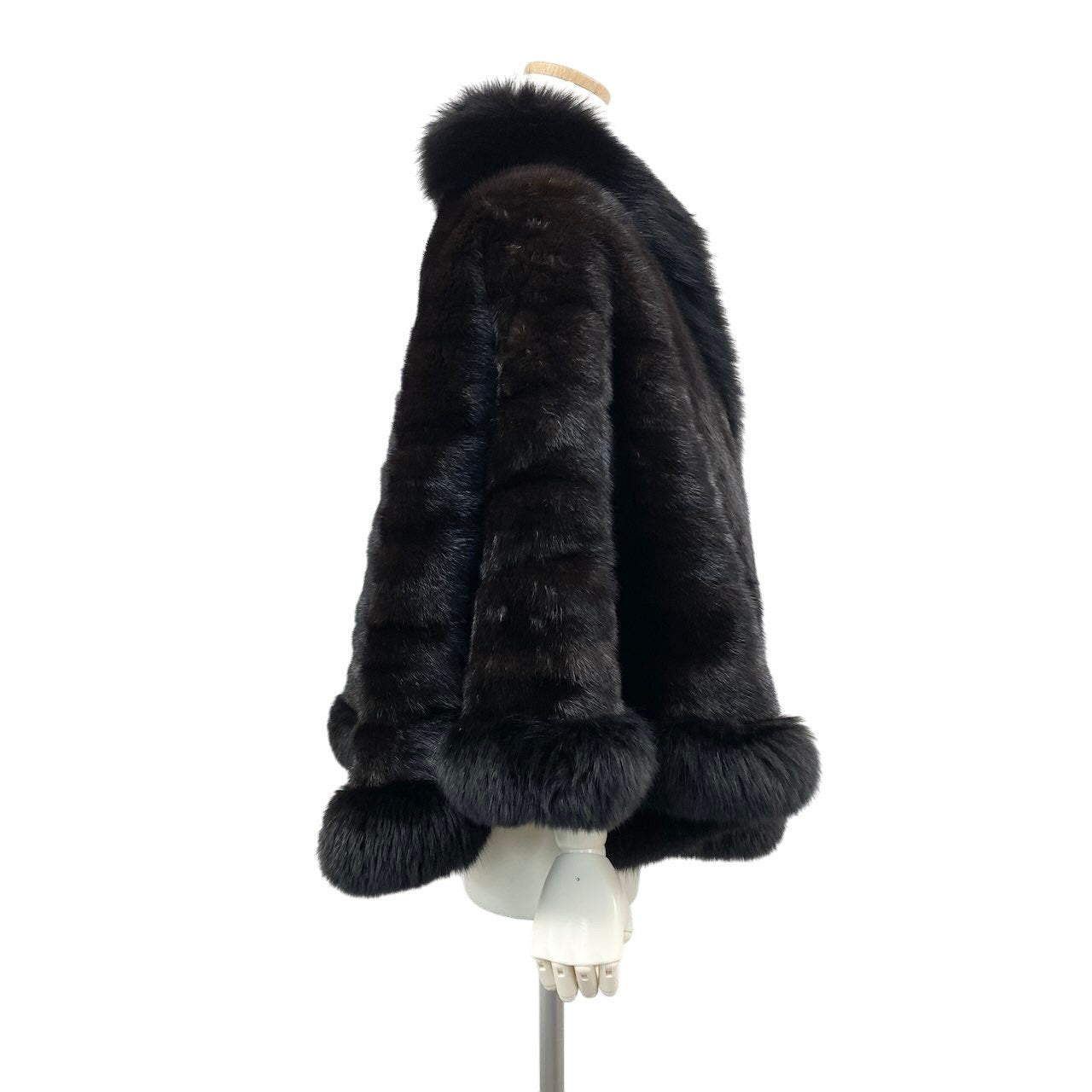 80e13 ミンク × フォックス サークルファーポンチョ ケープ ダークブラウン 本毛皮 MINK × FOX FUR 毛並み◎ 希少デザインt18r