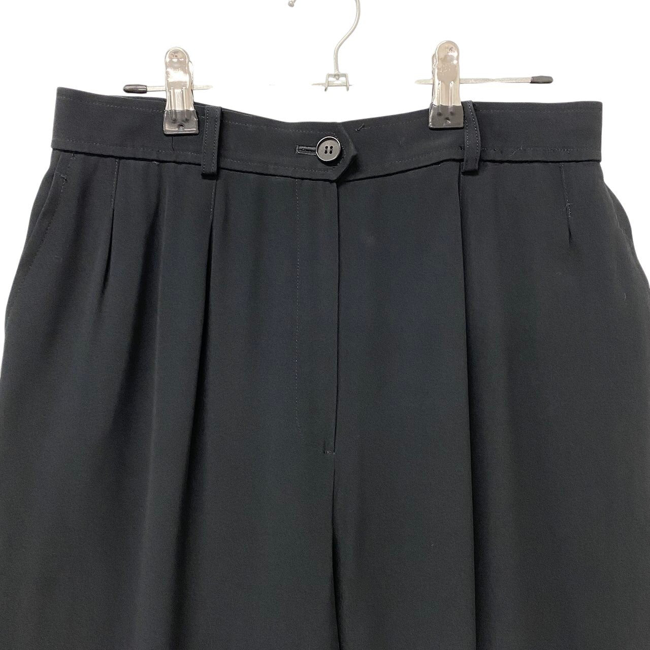 62g7 YVES SAINT LAURENT イヴサンローラン タックパンツ ワイドパンツ ボトムス サイズ38 ブラック レディース 女性用o07t