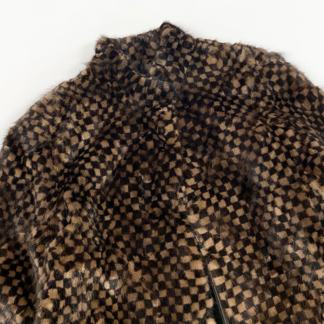 27k14《美品》 ミンクファー リバーシブルコート ブラウン 本毛皮 チェック柄 MINK FUR ダミエ 市松模様 ジャケット 軽量◎t18r
