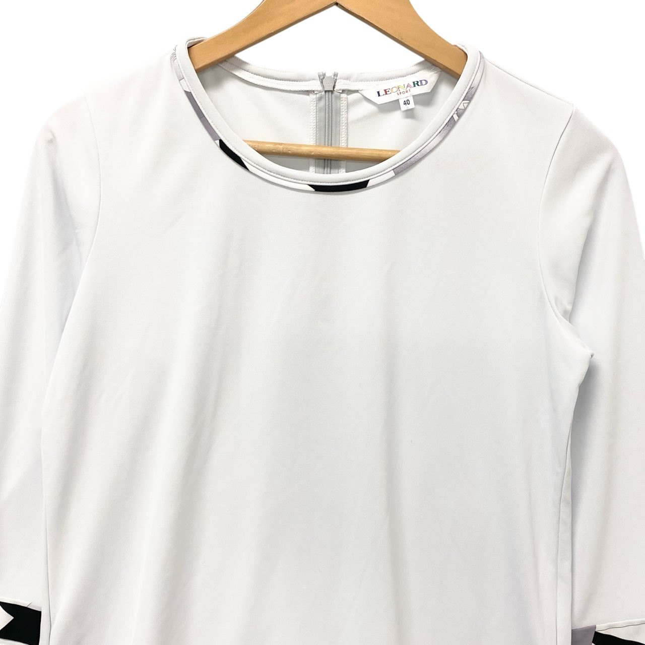 78b26 LEONARD レオナール 七分袖カットソー 美しいプリント ストレッチ 0558097 40サイズ グレー ポリエステル100％ レディース 女性用u02t