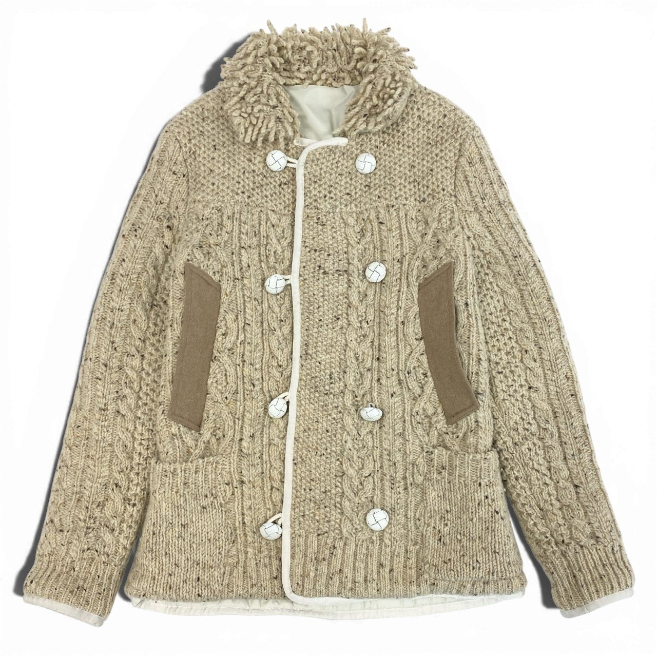 10d3 sacai サカイ コルクボタン ニットジャケット ハーフコート メンズ 紳士服 12-00302M サイズ２ ベージュ ウール100％u02t