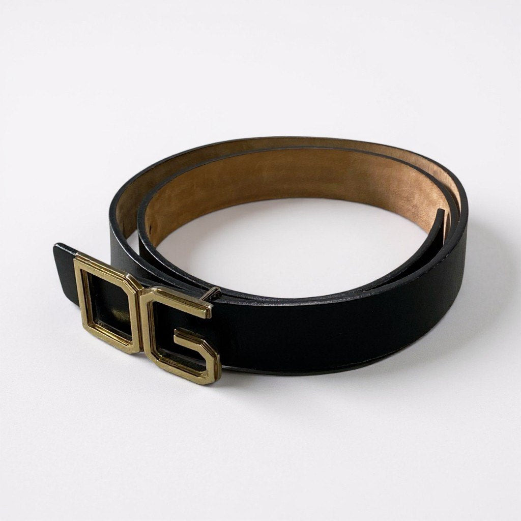 a6 DOLCE&GABBANA ドルチェアンドガッパーナ レザーベルト DGロゴ バックル イタリア製 85CM 34INCH ブラック レザー レディースk02i