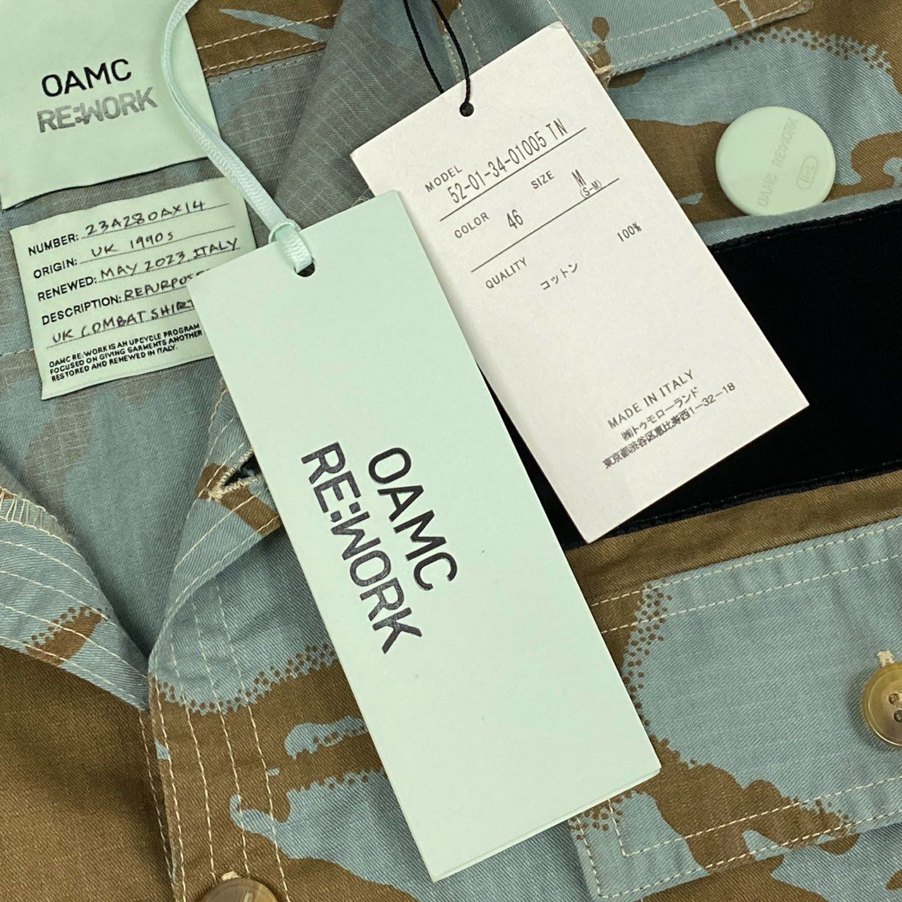 32j3 《未使用品》タグ付 OAMC オーエーエムシー UK COMBAT SHIRT コンバットシャツ 長袖 迷彩柄 カモフラージュ 52-01-34-01005 23A28OAX14 46 Mサイズ マルチカラー コットン メンズo07t